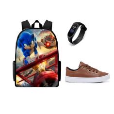 Bolsa masculina Lançamento Escolar Mais Tênis Juvenil E Relógio Top - 