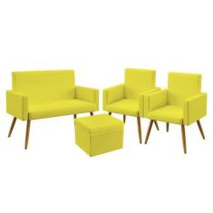 Kit Poltrona Namoradeira e 2 Poltronas Decorativas Estofada Nina com P