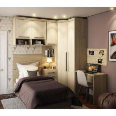 Guarda Roupa De Canto Solteiro 1 Gaveta C/ Cabeceira E Escri - KIT