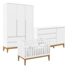 Quarto De Bebê Nature Clean 3 Portas Com Berço Unique Branco Soft Eco 