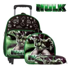 Bolsa de Rodinhas Pre Escola Herói Hulk Reforçada 3 Peças - Toys 2U