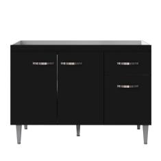 Balcão Gabinete Para Pia Sem Tampo 120cm 3 Portas E 1 Gaveta Gabriela Preto - Ajl Móveis