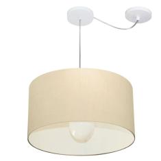 Lustre Pendente Cilíndrico Com Desvio Md-4229 Cúpula em Tecido 45x30cm Algodão Crú - Bivolt