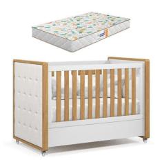 Berço Americano Tutto New Freijó Branco Acetinado Com Capitonê New Bou