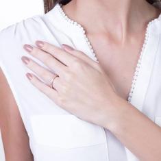 Anel Rommanel Banhado Ouro Meia Aliança Aro Com Zircônias 511880, 14