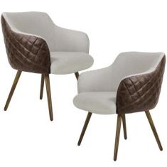 Kit 02 Poltronas Decorativas Pés Palito Jade D02 Linho Bege C-107 Tres