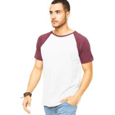 Camiseta Masculina Raglan Branca e Bordô - Di Nuevo, Branco, XXG