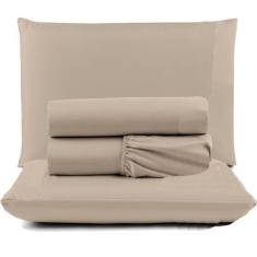 Jogo de Lençol Pratik Peletizado Queen 4 Peças Barato - Avelã - 100% P