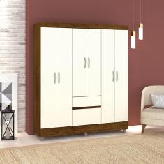 Guarda Roupa Casal Miura 6 Portas 2 Gavetas MDP Imbuia- Champanhe Vila Rica