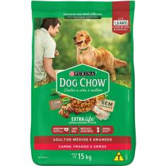 Ração Seca Nestlé Purina Dog Chow Extra Life Carne, Frango e Arroz Cães Adultos Todas as Raças - 15 Kg