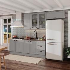 Cozinha Compacta 8 Portas e 3 Gavetas Emily Cinza/calcare