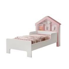 Cama Modelo Casinha Infantil Solteiro Branco com Rosa