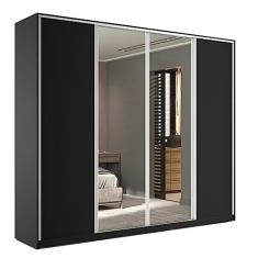 Guarda Roupa Casal com Espelho 4 Portas de Correr 6 Gavetas Zermatt Rr Móveis Preto