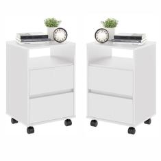 Conjunto Mesa De Cabeceira Com Rodízios Nadi Branco