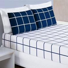 Jogo De Cama Lençol 200 Fios Austin Solteiro 02 Peças - Marinho