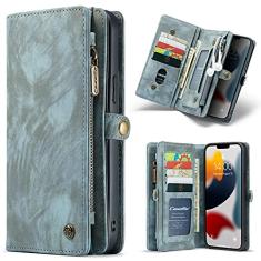 Capa carteira de couro para iPhone 13 Pro Max (6,7 pol.), capa flip com fecho magnético removível com compartimento para cartão de crédito, à prova de choque, capa de TPU compatível com iPhone 13 Pro