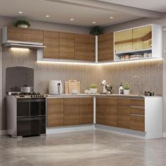 Armário de Cozinha Completa de Canto 469cm Branco/Rustic Glamy Madesa 