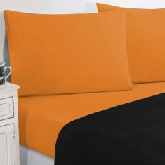 Jogo De Cama Malha Lençol 100% Algodão Gran Moratta 4 Peças King Preto-laranja