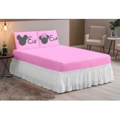 Jogo de lençol casal queen 3 peças com elastico estampado ele ela mick