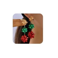 Brincos de laço de Natal para mulheres, brincos de presente de Natal vermelhos e verdes, brincos festivos, enfeites de Natal, Large, Liga de aço, Sem pedra preciosa