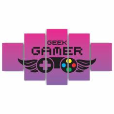 Kit Quadros Decorativos Mdf Gamer Geek Controle Roxa