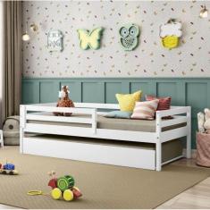 Bicama Solteiro Infantil Prime com Grade de Proteção IV Madeira Maciça Casatema Branco