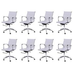 Conjunto 8 Cadeiras para Escritório Diretor com Rodízios Tela Mesh OR Design Branco