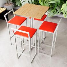 Conjunto Mesa Alta Bar Bistrô Quadrada Pinus 4 Banquetas Confort Estof