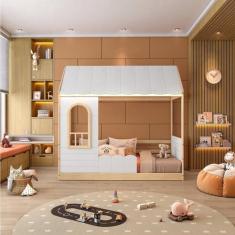 Cama Montessoriana Casinha com Led e Janela New Garden Casatema Madeir