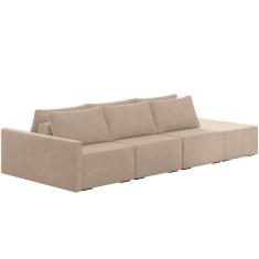 Sofá Ilha Modular para Sala 312cm com Puff Dublin K01 Veludo Bege - Lyam Decor