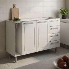 Balcão para Pia Itatiaia Diamante 2 Portas de Bater 4 Gavetas Externas 1 Prateleira Interna Sem Tampo Aço - 120cm de Çargura