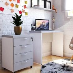 Escrivaninha Mesa Escritório 100cmx42cm 100cm Branca E Cinza Cristal -