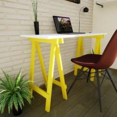 Escrivaninha Mesa Escritório Cavalete Pes Em Pratica 120cm Amarela E B