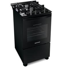Fogão Brastemp 4 Bocas BFO4VAE com Mesa de Vidro, Grades Duplas de Ferro Fundido e Acendimento Automático Bivolt – Preto