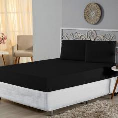 Jogo de Lençol Casal Padrão Malha 100% Algodão 3 Peças - Preto