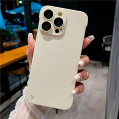 Capa de telefone ultrafina sem moldura para PC rígido fosco de cor sólida para iPhone 11 12 13 14 Pro Max Plus capa de proteção de câmera de vidro, branco creme, para iPhone 12