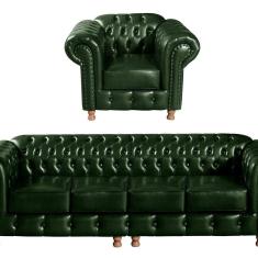 Conjunto De Sofá 4 Lugares E 1 Poltrona Chesterfield Luís XV Verde
