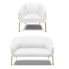 Sofá Namoradeira E Poltrona Pé De Ferro Dourado Stella Corino D03 - D`rossi Cor Branco