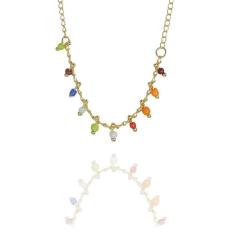 Pulseira Infantil De Pedrinhas Coloridas Folheado A Ouro 18K