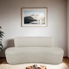 Sofá Curvo Orgânico 120cm 2 Lugares Bouclé Antonela Bege