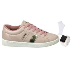Tênis Casual Star Move Feminino com Meia e Relógio Leve Confortável Or