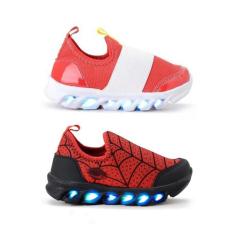 Kit Dois Pares Tênis Infantil Menino Sonic Homem Aranha Led Colorido C