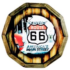 Quadro Tampa De Barril Em Madeira Rústica Route 66