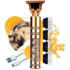 Máquina De Cortar Cabelo Profissional Dragão Acabamento Sem Fio Cabelo Barba Pezinho Recarregável 4 Pentes Óleo Escovinha Premium