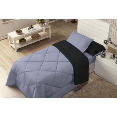 Kit Edredom Solteiro Dupla Face Ternura 04 peças - Preto/ Cinza - Casa
