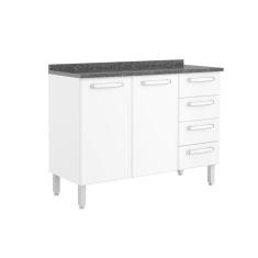 Gabinete p/ Pia Cozinha Balcão c/ Tampo Evidence 7126 c/ 2 Portas e 4 Gavetas 120cm Branco - Bertolini