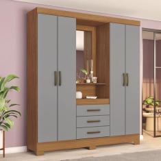 Guarda Roupa Casal 4 Portas Com Espelho 3 Gavetas Ryan Casa 812, Natur
