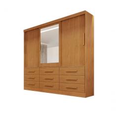 Guarda Roupa Casal Turim 3 Portas de Correr 9 Gavetas MDP Turim-nature Bianchi Móveis