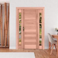 Kit Porta de Madeira 2 Vitrôs 213cmx156cmx12cm Pe28 Esel Abertura Esqu