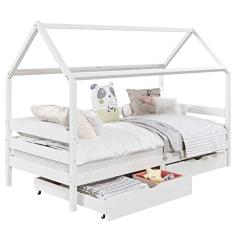 IDIMEX Cama Montessoriana Madeira Maciça Casa com Estrado Clia (Branco)